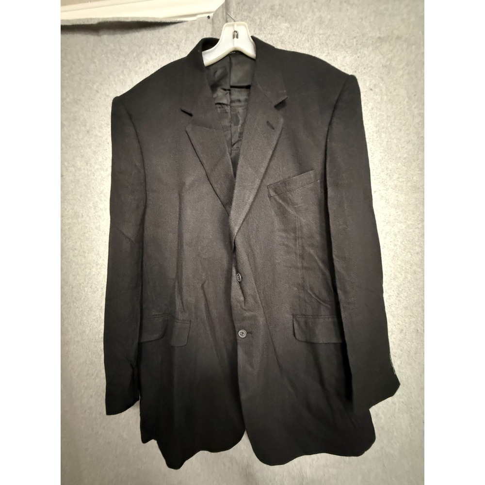 Irvine Park Blazer Men's 48 Black Silk Sport Coat Herringbone 2 Button Jacket